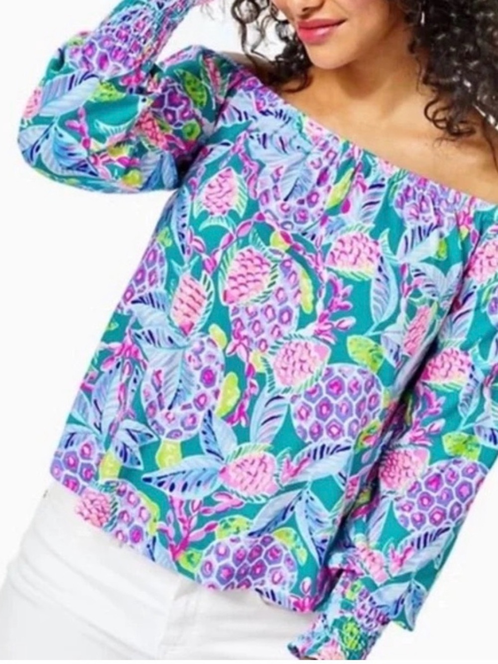 Lilly Pulitzer Lana Top Maldives Green Turtle Wave Medium